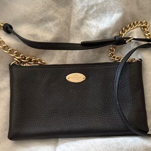Coach Black Pebbled Leather Crossbody with Gold Accents